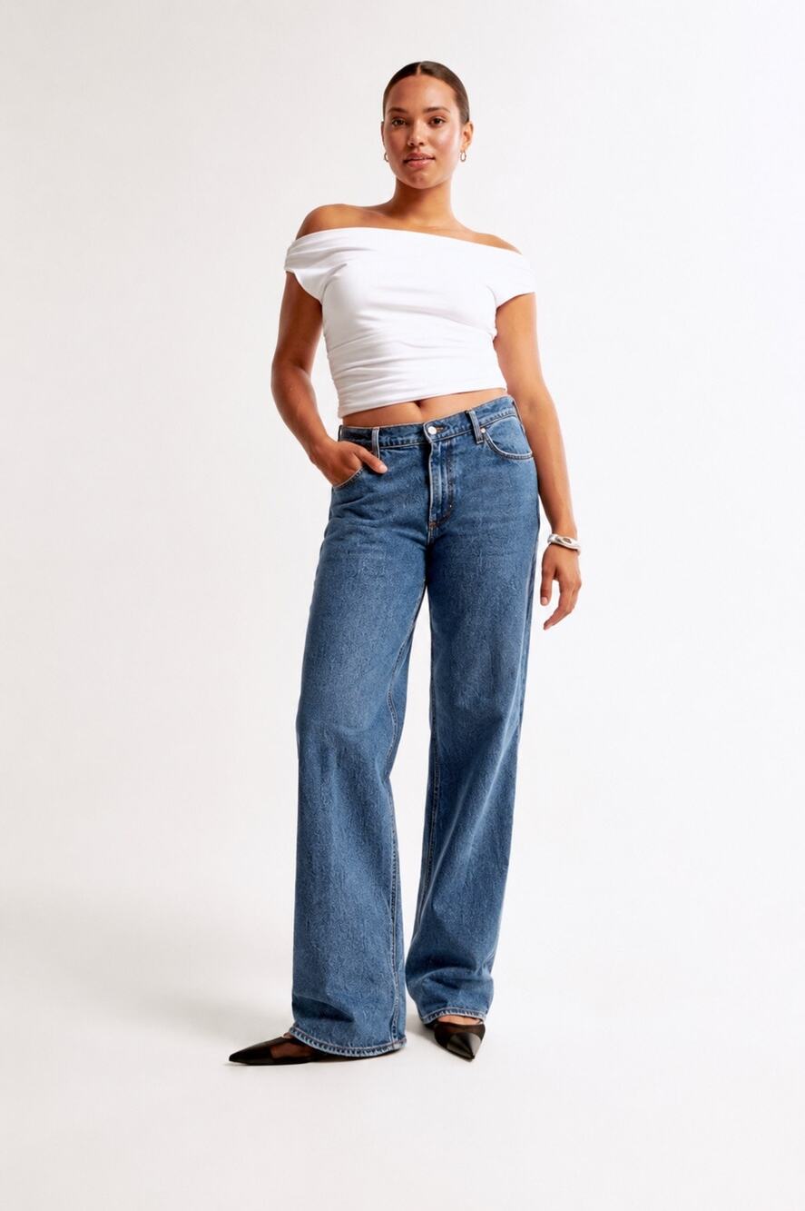 NWT Abercrombie & Fitch Baggy Low Rise Jeans Medium Wash Wide Leg Size 31